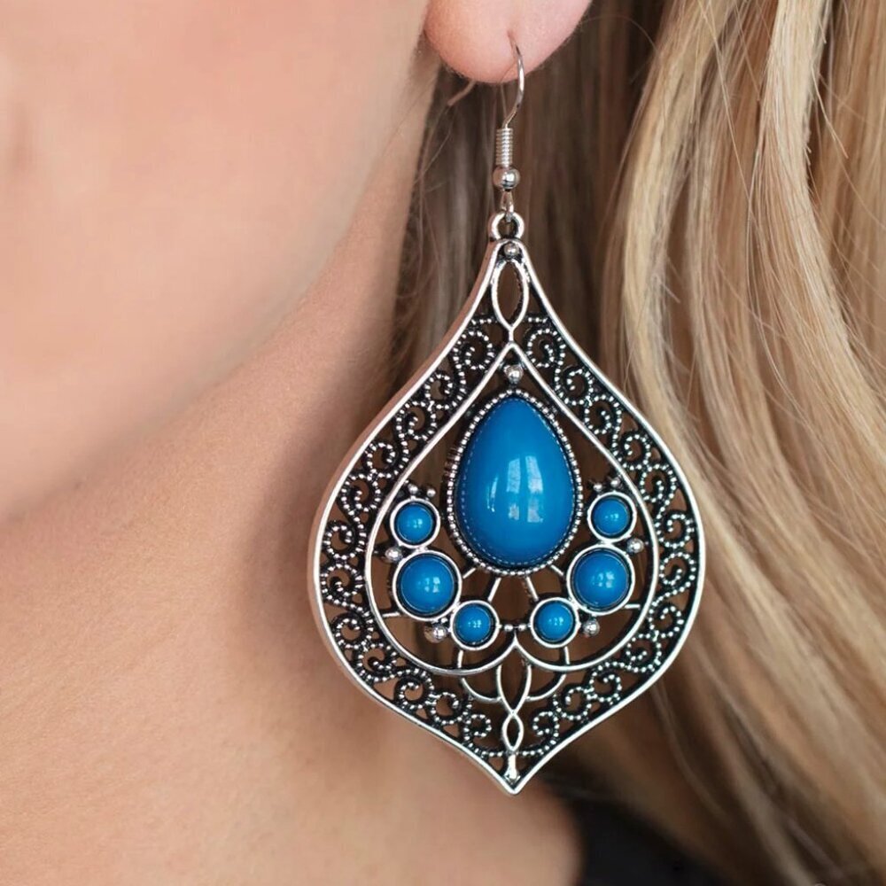 Paparazzi Jewelry Accessories - New Delhi Nouveau - Blue Earrings - Vintage